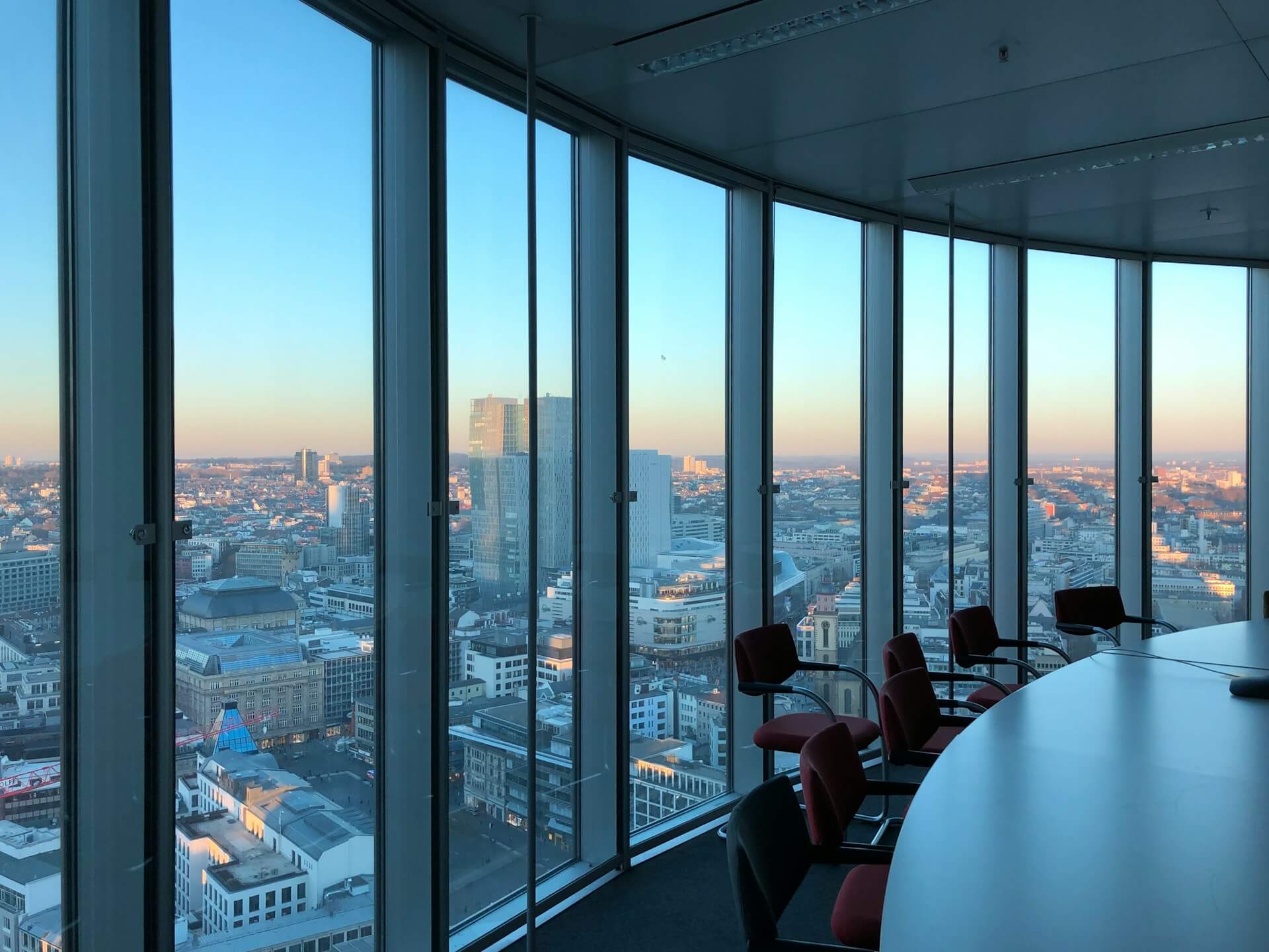 Executive boardroom with city panorama